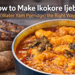 Ikokore Ijebu water yam porridge cooked with dried fish, stockfish, and palm oil in a traditional Nigerian style.