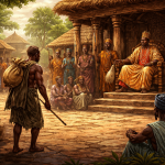 Help generate and design an image to use for this article. The design should look like ancient Yoruba people and kingdom, with no white man or woman in the design. It should be purely Yoruba heritage. Also, no inscription of the title "The Man Who Returned" on the design. It should be 1920 x 1300 in size. Also, see the attached images to help you understand what ancient Yoruba people and communities looked like.