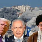 US President Donald Trump, Israeli Prime Minister Benjamin Netanyahu, and Iranian Supreme Leader Ayatollah Ali Khamenei, the three principals of the conflict that began on 28 February 2026.