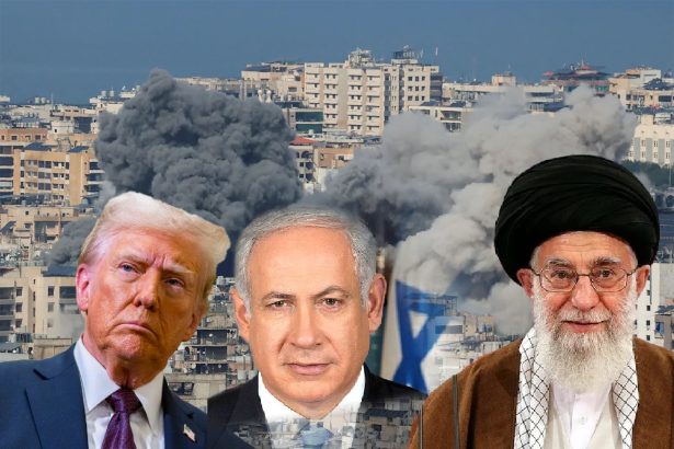 US President Donald Trump, Israeli Prime Minister Benjamin Netanyahu, and Iranian Supreme Leader Ayatollah Ali Khamenei, the three principals of the conflict that began on 28 February 2026.
