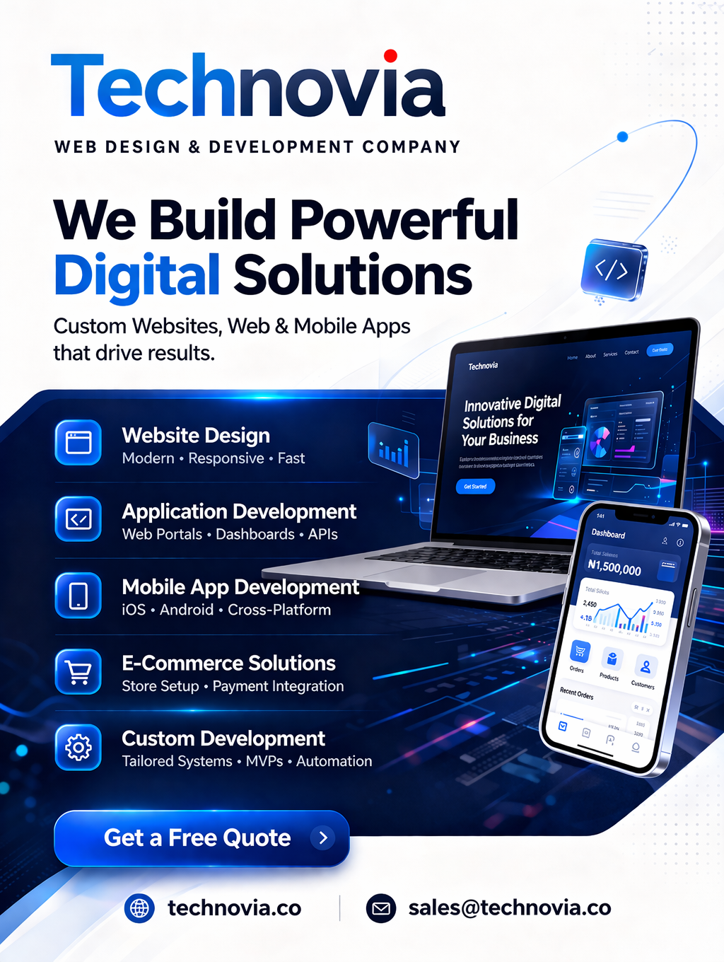 Technovia web design and development services, Nigeria.