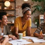 Young adults in focused discussion, representing youth culture engaging with institutional authority and social change.