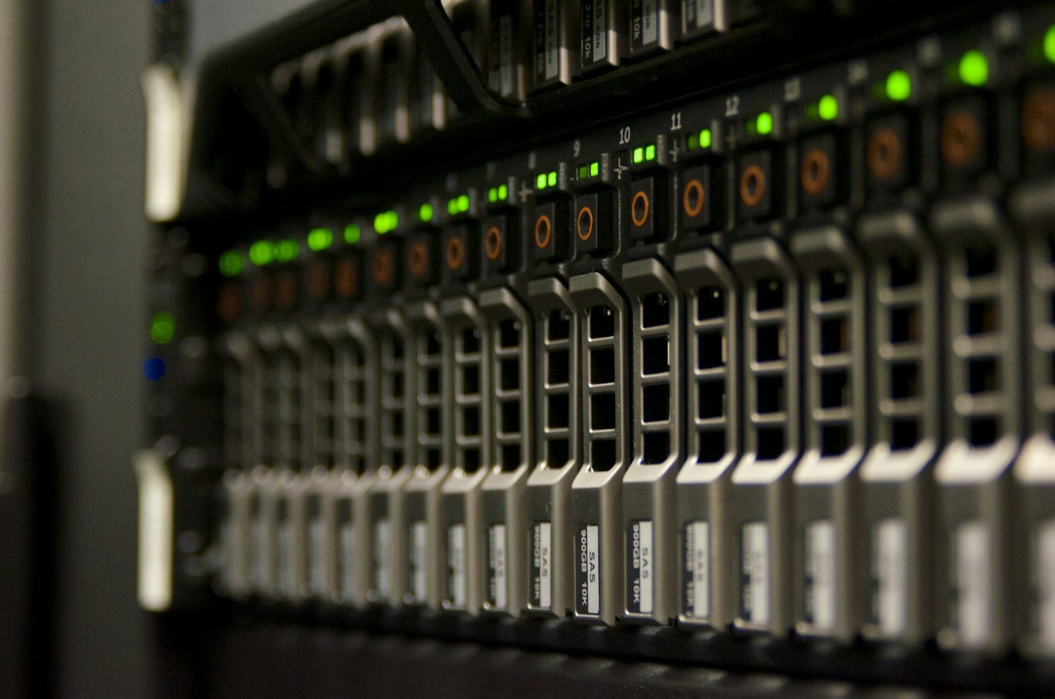 Modern data centre server racks with active indicator lights representing web hosting infrastructure